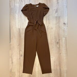 Calvin Klein Chocolate brown tulip Sleeve Tie-Waist Jumpsuit